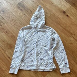 Champion White Hoodie with All-Over Logo Pattern